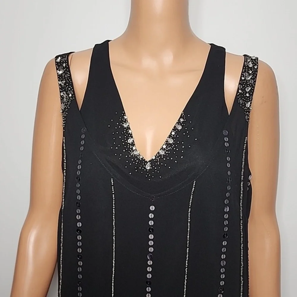 Nicole‎ Miller Shift Dress Black Embellished Beaded Sleeveless Lined Size 10